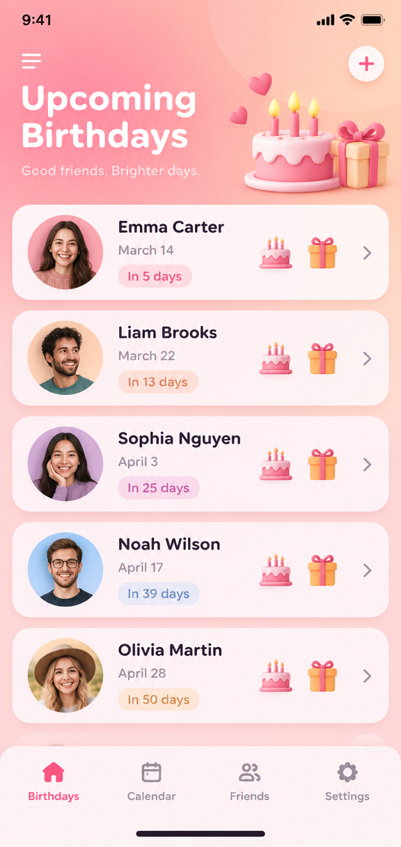 Birthday Reminder app screen 1